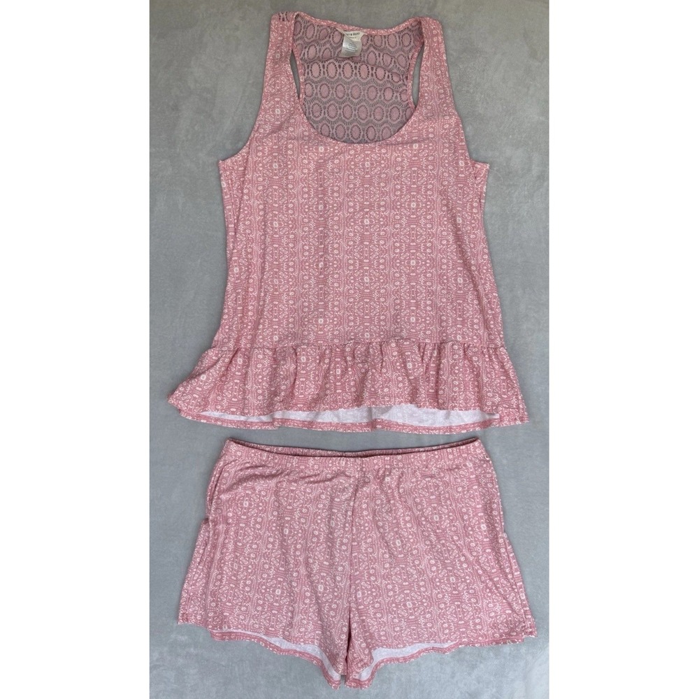 Lucky Brand Pajama Set Women's Size Large Pink‎ Paisley Feminine Romantic Dainty